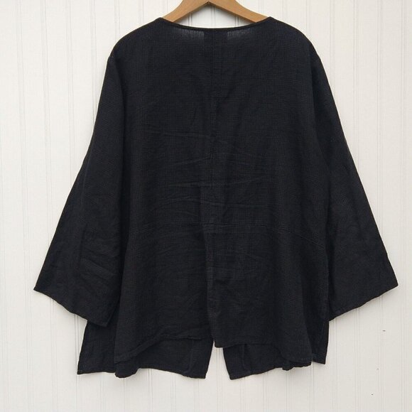 Linnea Women's Black Linen Blend Top Size XL Lagenlook Button Front Collared - Picture 7 of 8